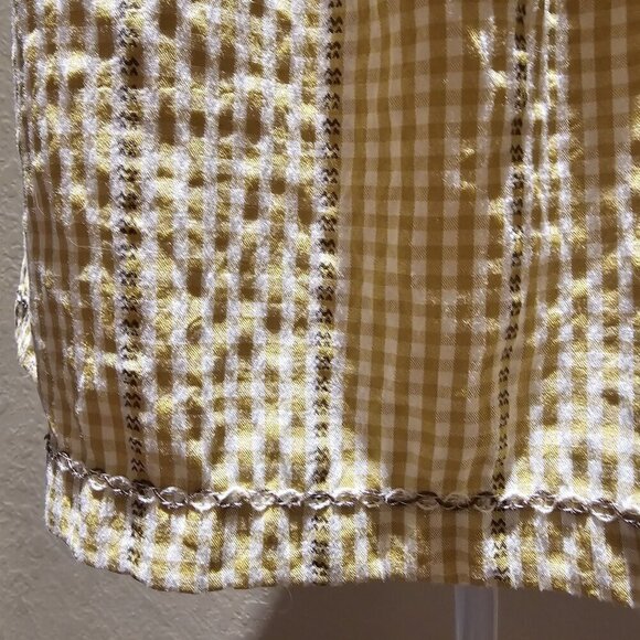 Max Studio Butter Yellow Gingham Baby doll Top S Embroidered Vintage Boho Tunic - Picture 9 of 10